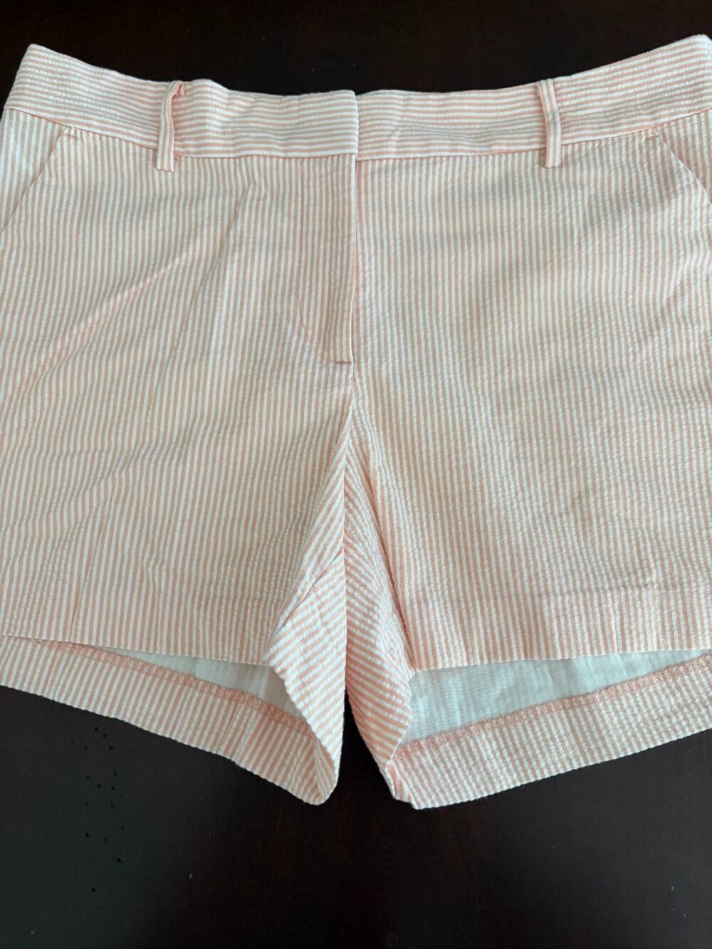 Loft Riviera 4" Inseam Seersucker Shorts Light Orange/White Stripe Size 8 curvy